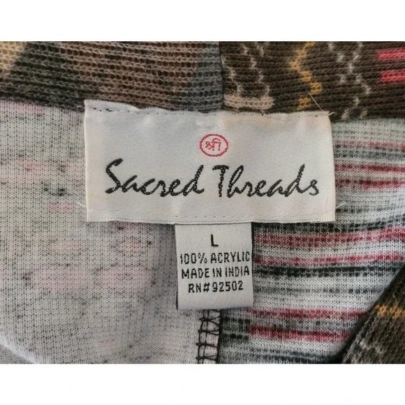 Sacred Threads Patchwork Button Down Sweater Womens Size L Boho Wide Sleeves - Picture 8 of 8